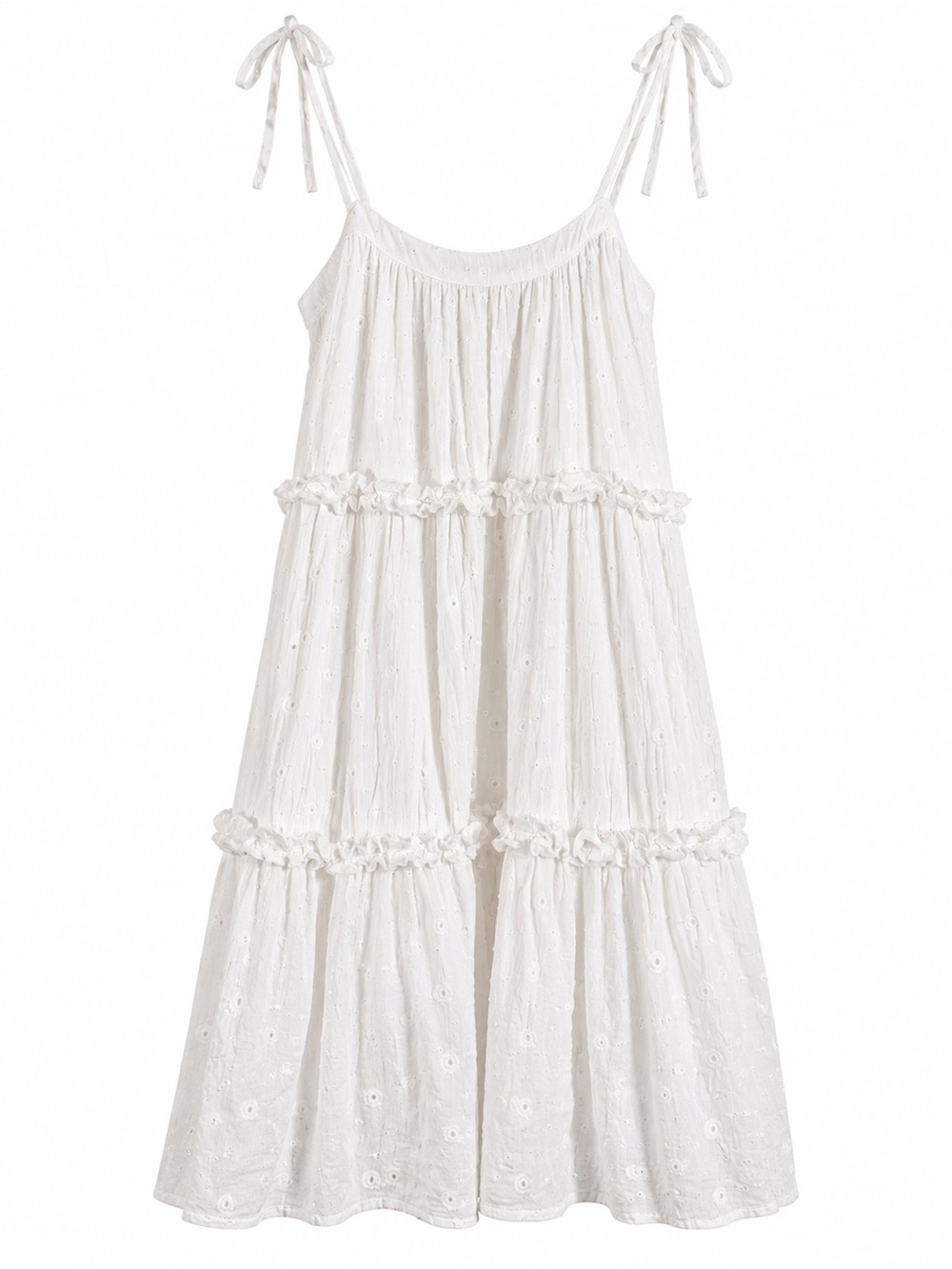 LOFT White Eyelet Tiered Tie Strap Dress